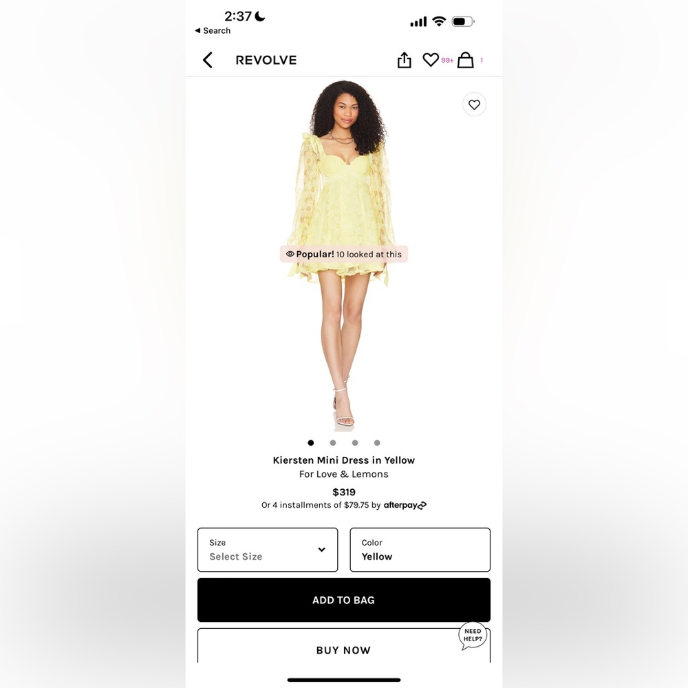 For love and for lemons keirsten mini dress in yellow